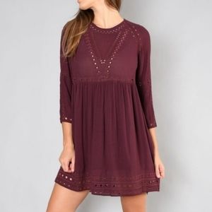 ARITZIA WILFRED Burgundy Eyelet Boho Tunic Dress